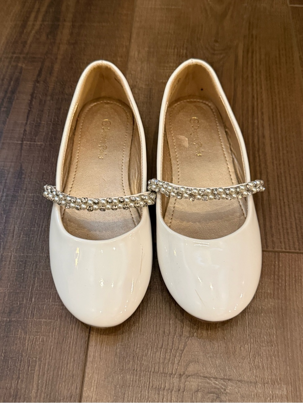 Dream Pairs Ivory Patent Mary Jane Flats with Beaded Strap